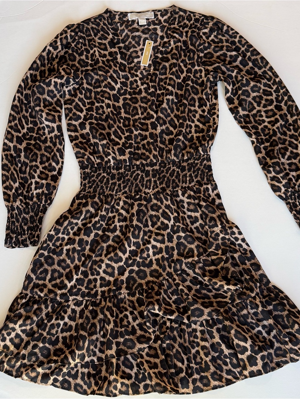 Michael Kors Petite XS Leopard Print Ruffle Dress Long Sleeve NWT - Picture 2 of 13